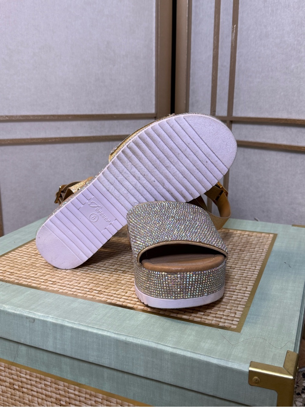 Forever Gold Rhinestone Platform Sandals - Picture 4 of 4